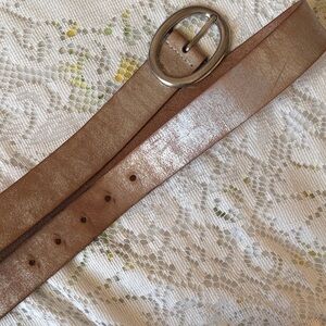 Silver Brown Leather Belt Bass XL-XXL metal buckle